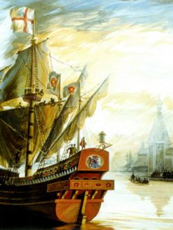 Арт.27433 А. Мартынов. Корабль Ченслера «Эдуард Бонавентура» в Никольском устье. 1553 год.»